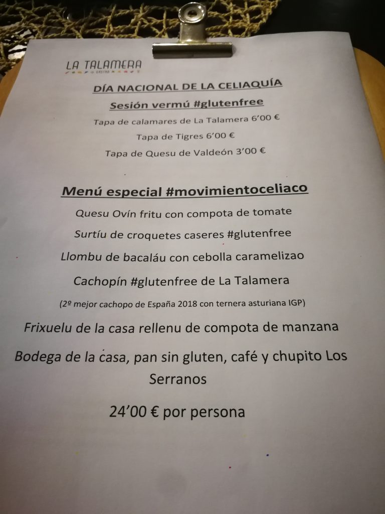 menú especial día Celíaca Gayaspera del añu 2018